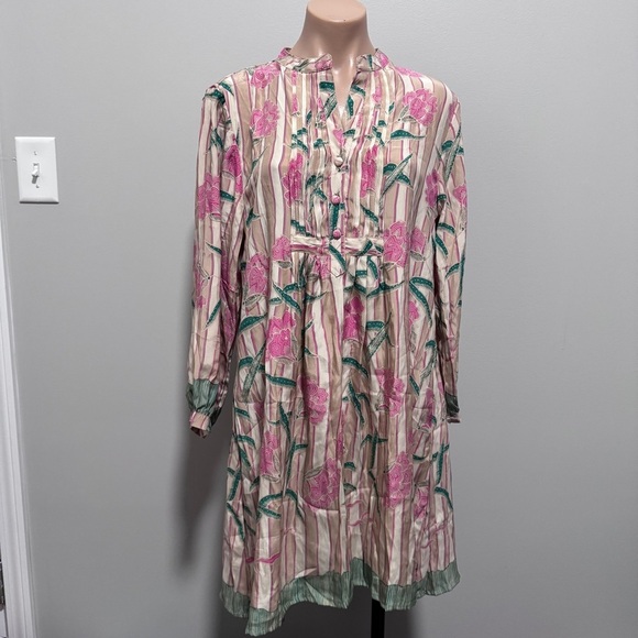 Natalie Martin Isobel Dress Chamomile Rose 100% Silk Pink Green - Picture 2 of 9